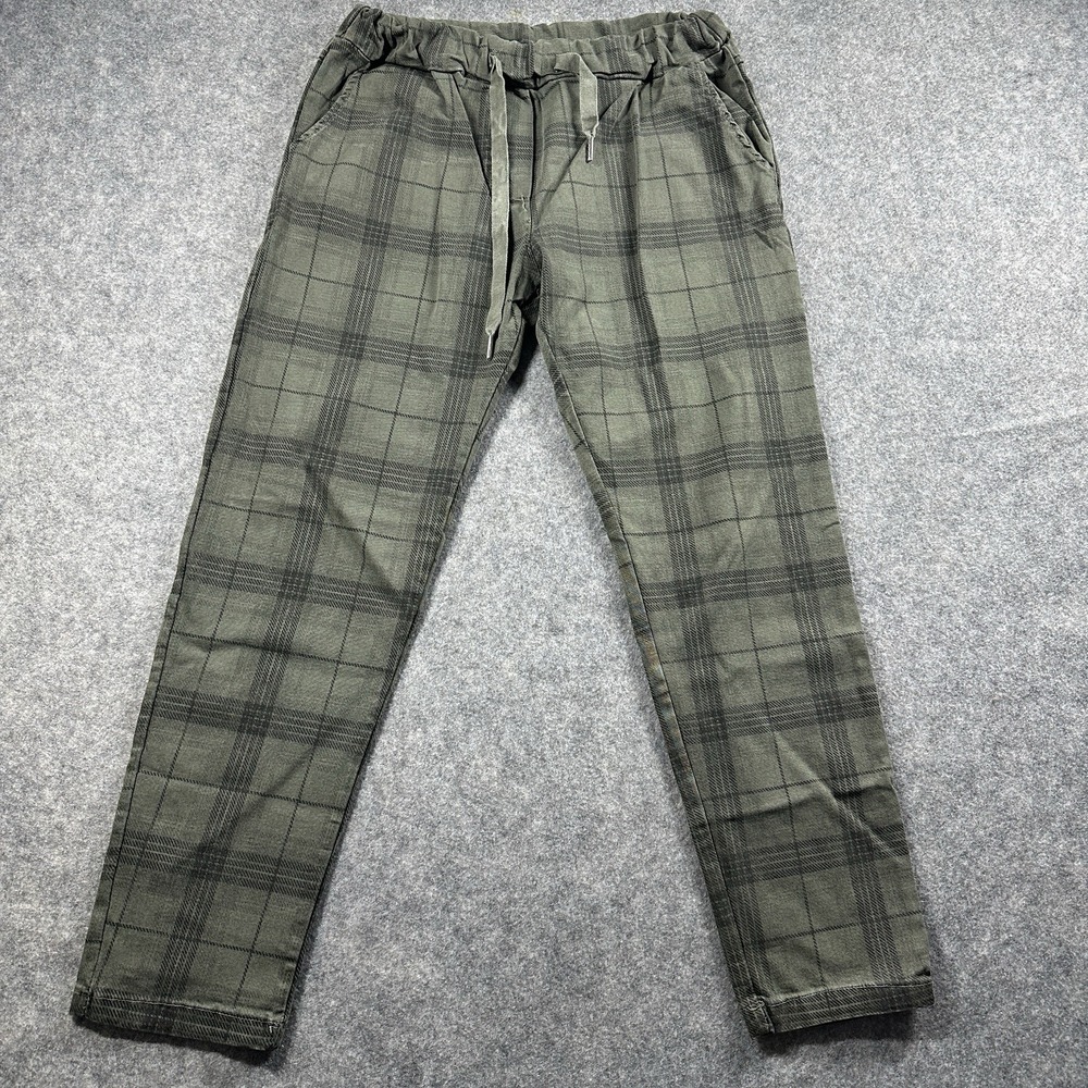 Venti6 Plaid Jogger Pants Womens Small Olive Green Elastic Waist Drawstring Slim
